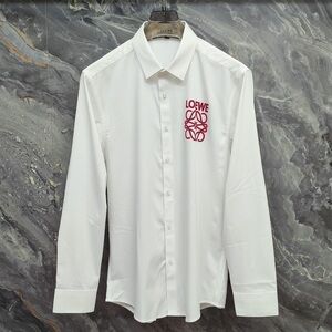 Loewe White Men's Button-Up Shirt with Red Logo